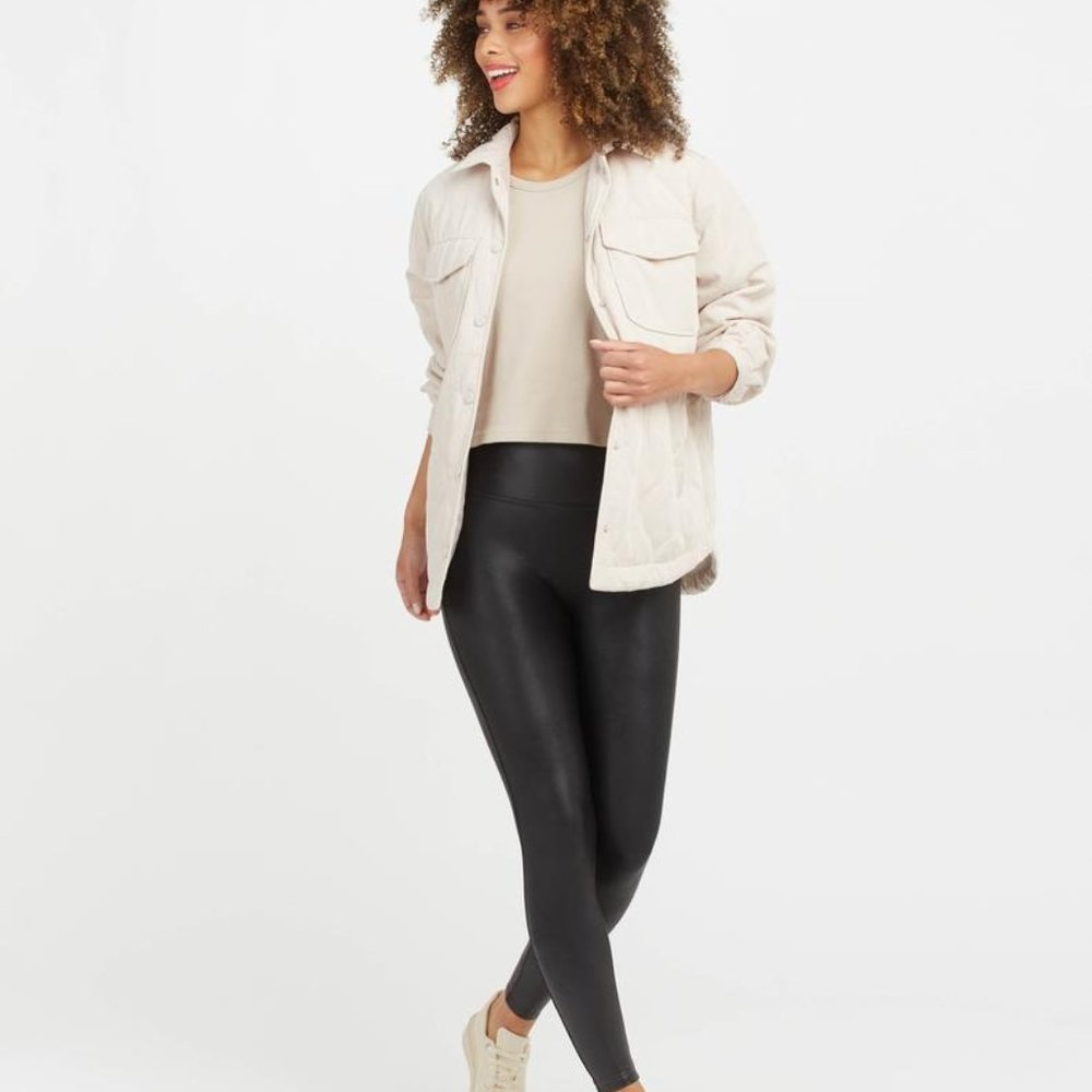 EUC SPANX Metallic Faux Leather Leggings Size L
